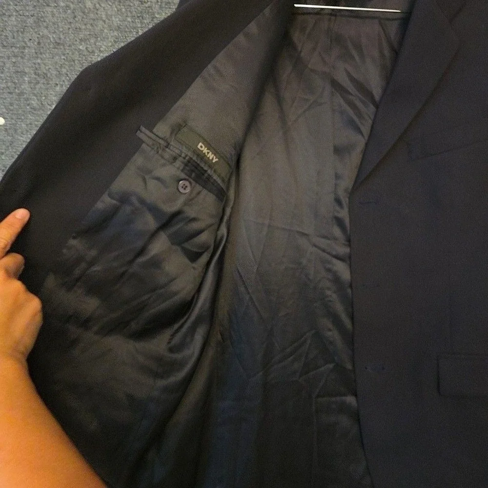 DKNY Suit Jacket Mens 38 Blue 100% Wool Canada Single Breasted Formal Business